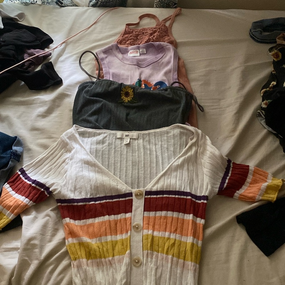 Four shirts and tank tops, all smalls and extra smalls